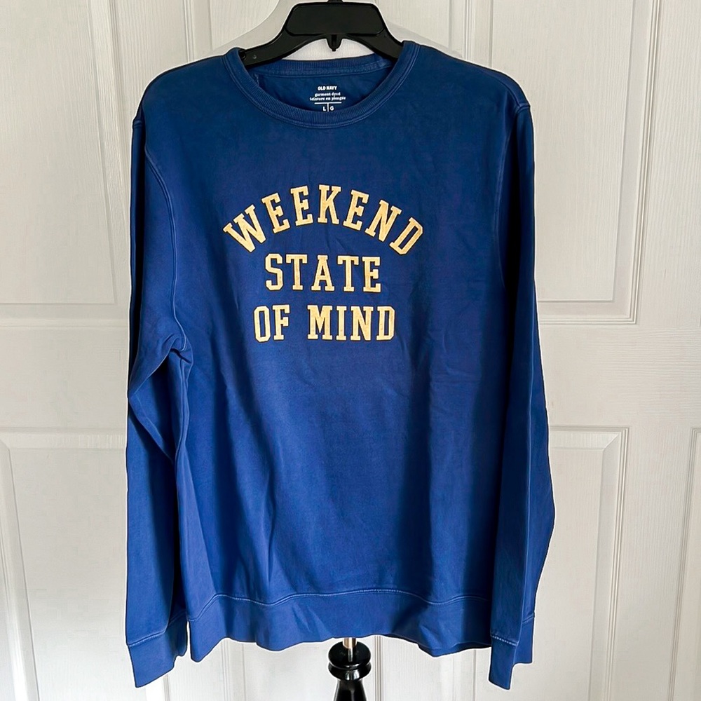 Old Navy Weekend State of Mind Blue and Yellow Sweatshirt Mens Sz Large